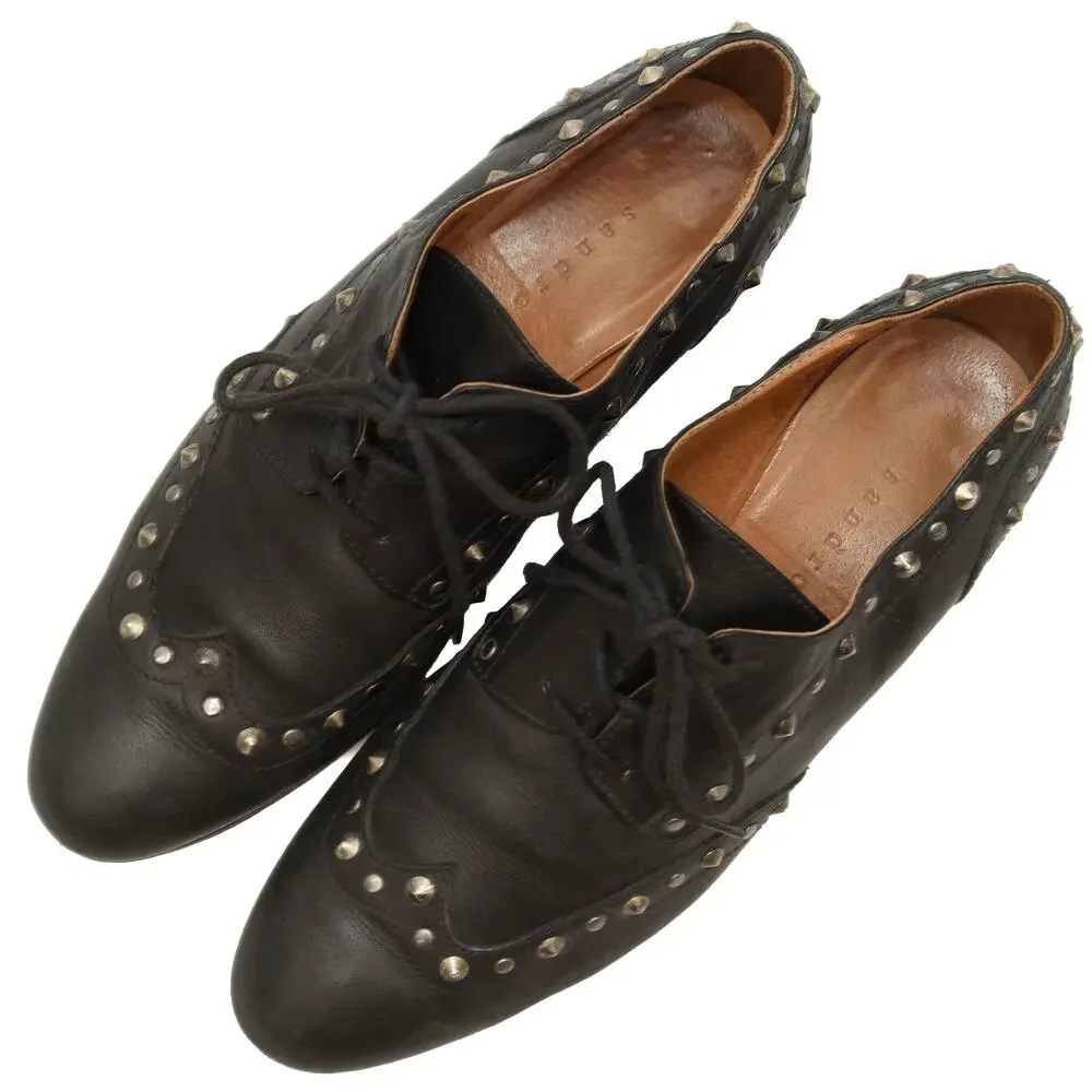 Sandro Black Studded Leather Brogue Oxfords Size 40 US 7